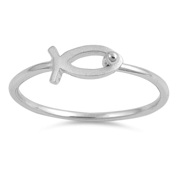 Sterling Silver Woman's Thin Christian Fish Ring Unique 925 Band 6mm Sizes 4-10