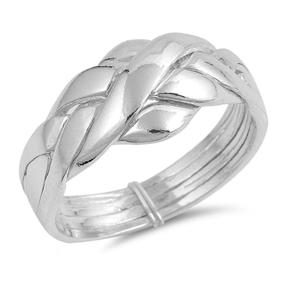 Sterling Silver Woman's Puzzle Braid New Ring Polished 925 Band 11mm Sizes 5-15