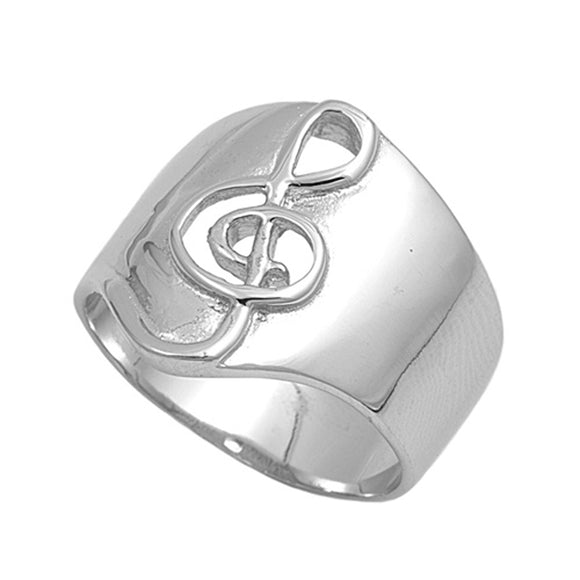 Sterling Silver Womans Clef Note Fashion Ring Wholesale 925 Band 19mm Sizes 5-10