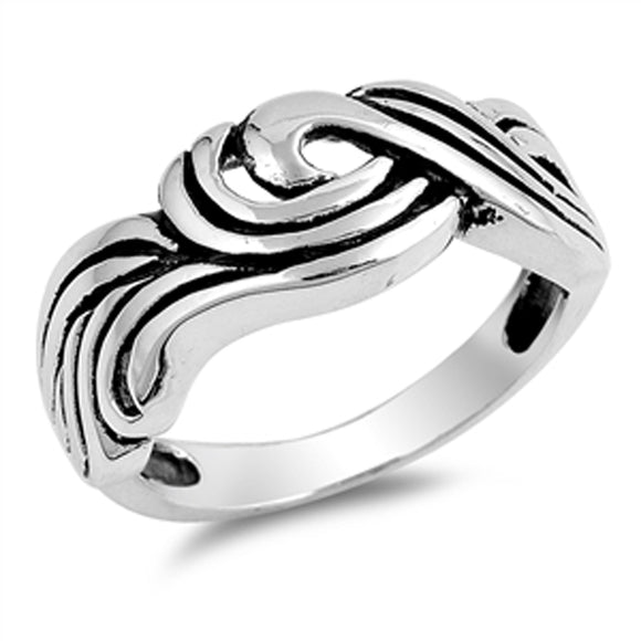 Antiqued Wave Knot Twisted Eye Loop Ring New 925 Sterling Silver Band Sizes 7-13