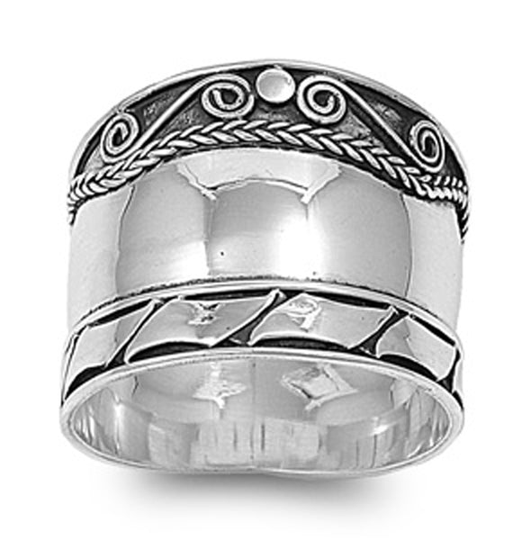 Sterling Silver Womans Bali Fashion India Ring Promise 925 Band 18mm Sizes 6-12