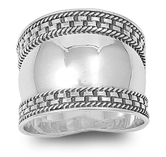 Sterling Silver Women's Bali Rope Ring Wide 925 Band Fashion Design Sizes 5-12