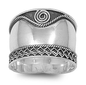 Sterling Silver Women's Bali Rope Swirl Ring Wide 925 Oxidized Band Sizes 5-12