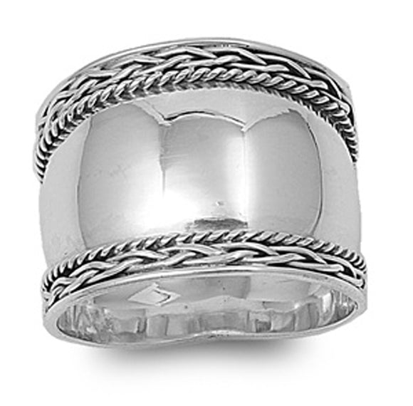 Sterling Silver Woman's Wide Bali Fashion Rope Ring Promise Band 17mm Sizes 6-12