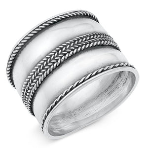 Sterling Silver Women's Bali Rope Ring Wide 925 Band Milgrain Fashion Sizes 5-12