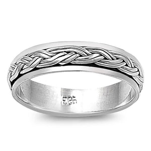 Sterling Silver Womans Mens Braid Wedding Ring Fashion 925 Band 5mm Sizes 7-13