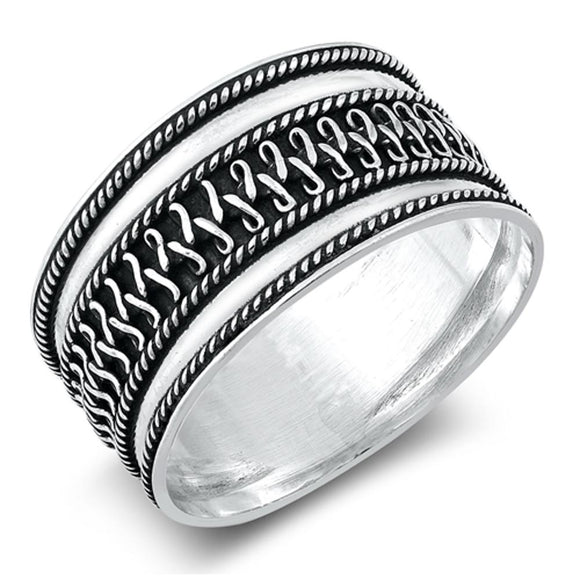 Bali Polished Rope Wide Thumb Ring New .925 Sterling Silver Band Sizes 5-13