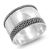 Sterling Silver Women's Bali Ring Wide 925 Band Rope Swirl Design Sizes 5-12