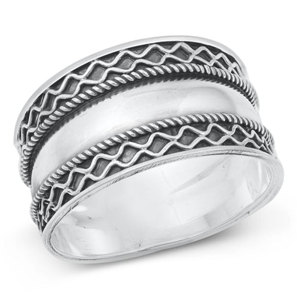 Sterling Silver Woman's Bali Fashion Ring Polished 925 New Band 12mm Sizes 6-13
