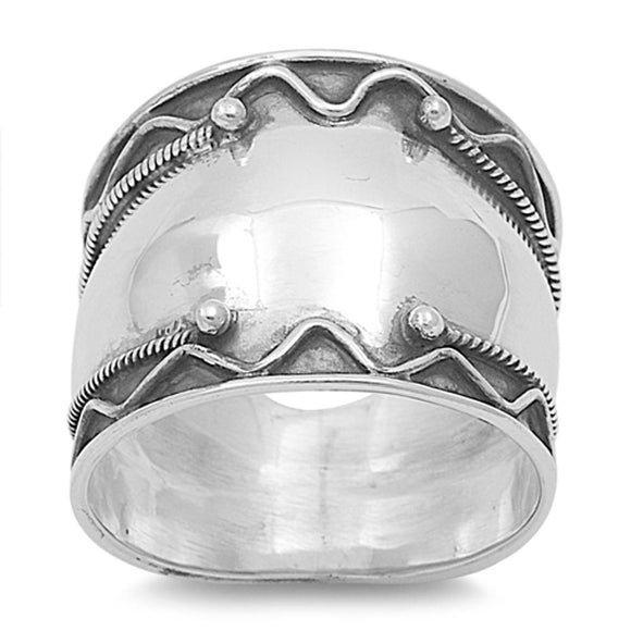 Sterling Silver Women's Bali Ring Wide Band Rope Bead Swirl Fashion Sizes 6-12