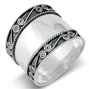 Sterling Silver Women's Bali Rope Ring Wide 925 Band Swirl Fashion Sizes 6-12