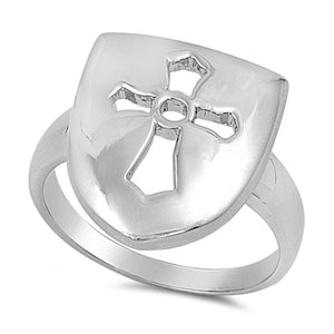 Women's Cross Shield Polish Cute Ring New .925 Sterling Silver Band Sizes 5-9