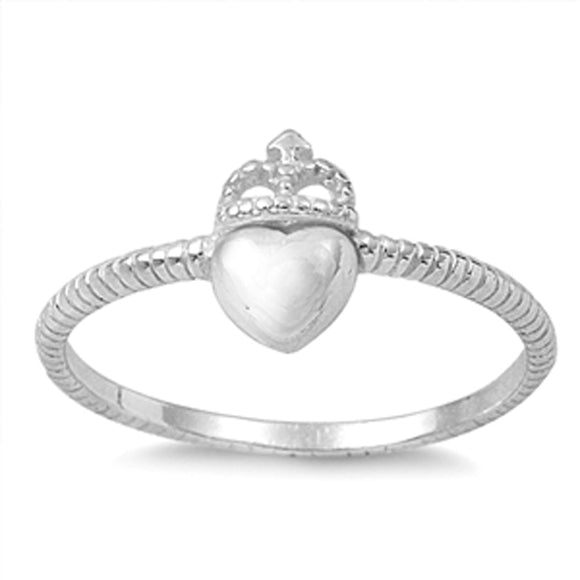 Celtic Heart Crown Beautiful Ring New .925 Sterling Silver Rope Band Sizes 4-10
