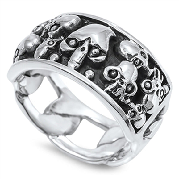 Men's Biker Skull Fashion Ring New Solid .925 Sterling Silver Band Sizes 7-13