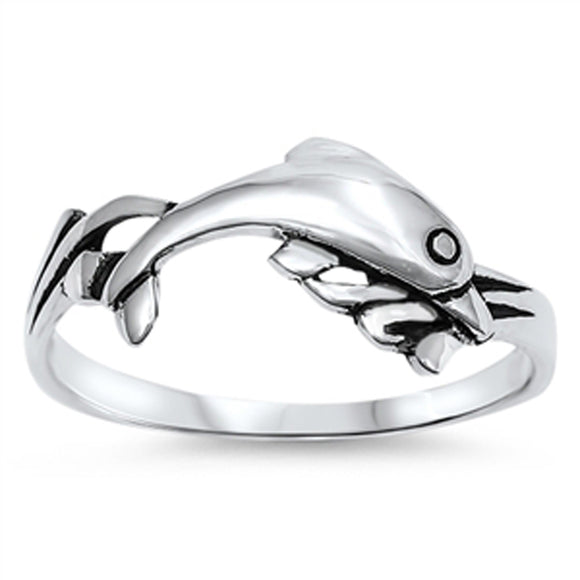 Dolphin Jumping Into Ocean Cute Ring New .925 Sterling Silver Band Sizes 3-9