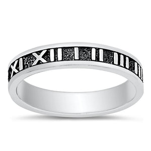 Men's Roman Numeral Clock Band Cute Ring New .925 Sterling Silver Sizes 4-10