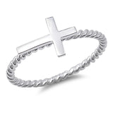 High Polish Sideways Cross Fashion Ring New .925 Sterling Silver Band Sizes 4-10