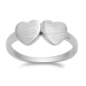 Women's Brushed Heart Pair Promise Ring New .925 Sterling Silver Band Sizes 4-10