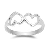 Women's Double Heart Cutout Promise Ring New 925 Sterling Silver Band Sizes 4-10