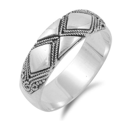 Bali Rope Chain Design Wedding Promise Ring .925 Sterling Silver Band Sizes 6-9