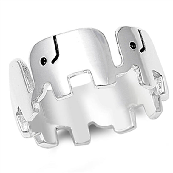 Elephant Eternity Fashion Ring New .925 Sterling Silver Women's Band Sizes 5-10