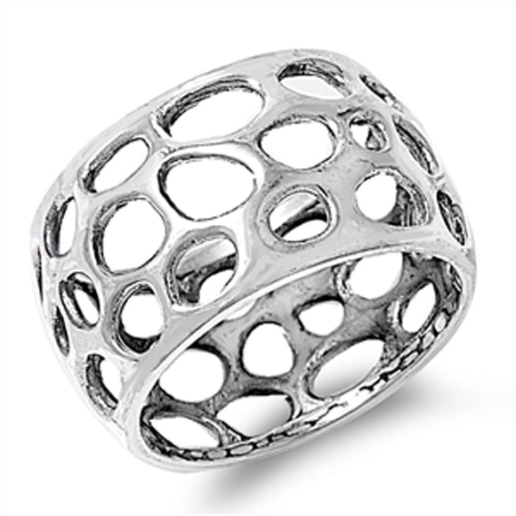 Bubble Cutout Pebble Hole Polished Ring New .925 Sterling Silver Band Sizes 6-10