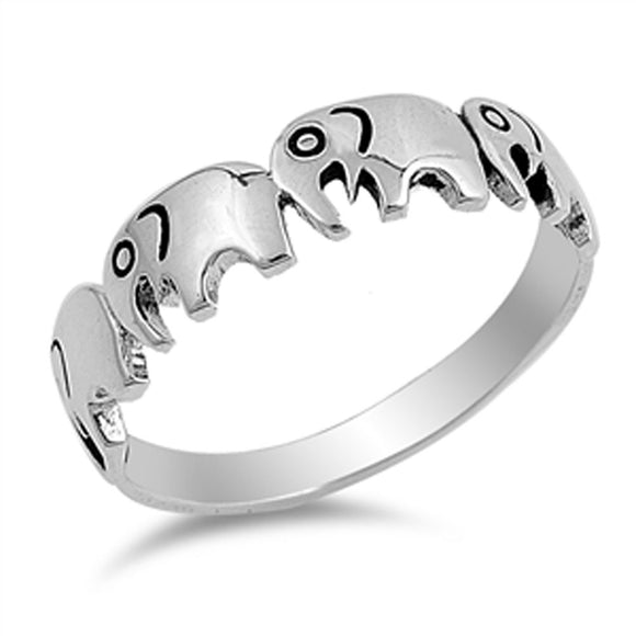 Small Elephant Herd Ring New .925 Sterling Silver Simple Band Sizes 4-10