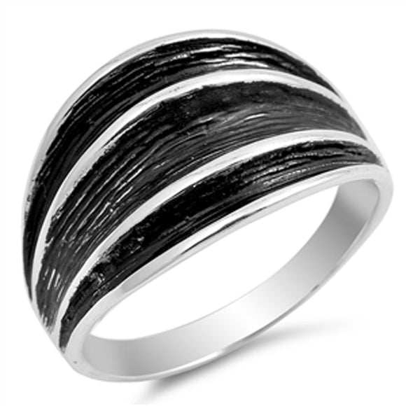 Grooved Oxidized Brushed Design Ring New .925 Sterling Silver Band Sizes 5-10
