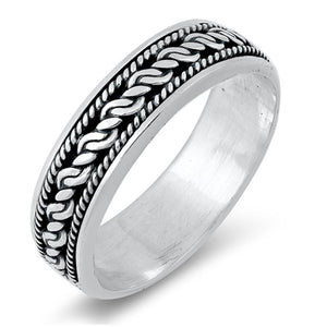 Men's Spinner Wedding Ring .925 Sterling Silver Bali Rope Weave Band Sizes 6-13