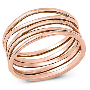 Rose Gold-Tone Wide Knot Bar Line Ring New .925 Sterling Silver Band Sizes 5-12