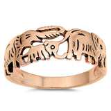 Rose Gold-Tone Elephant Family Filigree Ring 925 Sterling Silver Band Sizes 5-10