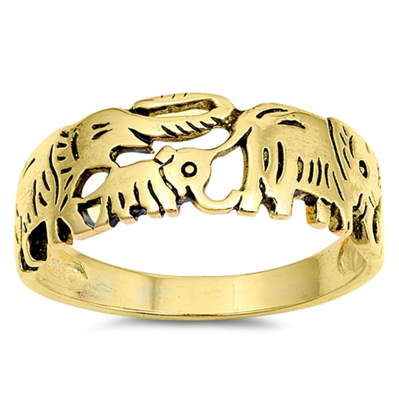 Gold-Tone Elephant Family Filigree Ring New .925 Sterling Silver Band Sizes 5-10