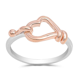 Rose Gold-Tone Hook Heart Promise Ring New .925 Sterling Silver Band Sizes 5-10