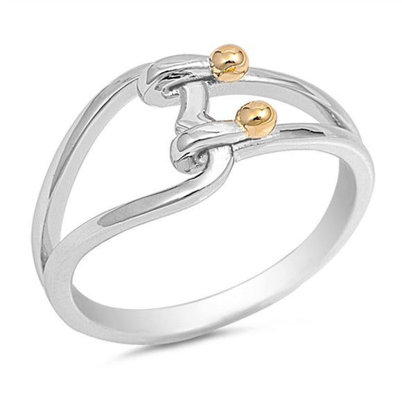 Hook Knot Gold-Tone Ball Heart Ring New .925 Sterling Silver Band Sizes 5-10