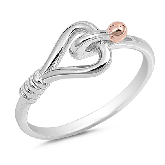 Heart Knot Noose Hook Ring New .925 Sterling Silver Band Sizes 5-10