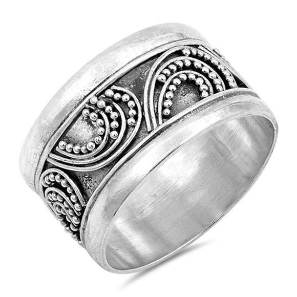 Bali Bar Bead Ball Unique Ring New .925 Sterling Silver Wide Band Sizes 6-10