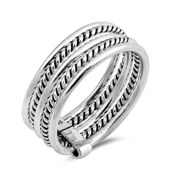 Bali Rope Design Bar Hold Wedding Ring New .925 Sterling Silver Band Sizes 5-10