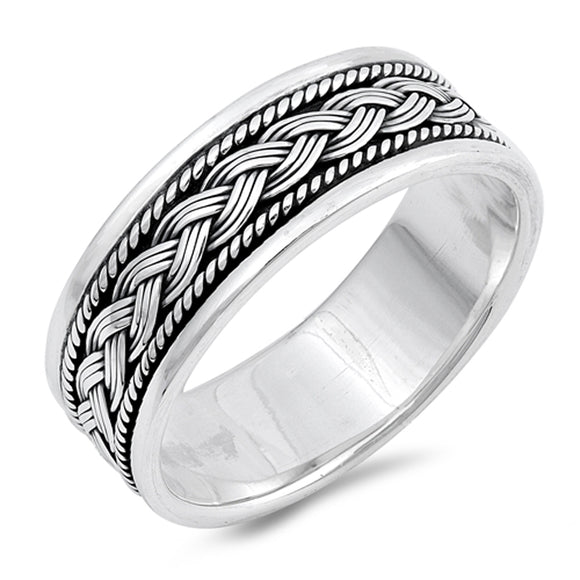 Bali Rope Design Weave Knot Wedding Ring New 925 Sterling Silver Band Sizes 7-13