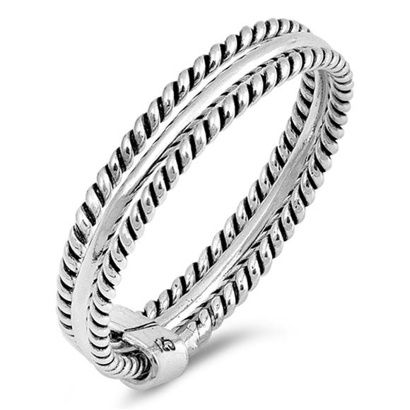 Bali Rope Twist Bar Hold Wedding Ring New .925 Sterling Silver Band Sizes 5-10