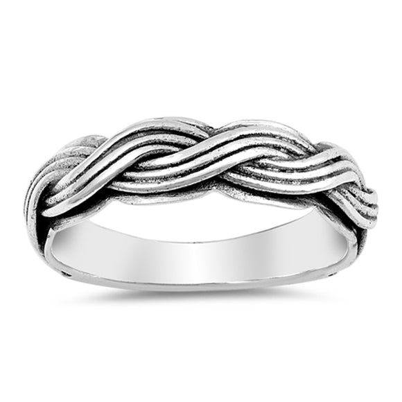 Antiqued Twisted Band Punk Style Weave Ring New .925 Sterling Silver Sizes 6-12