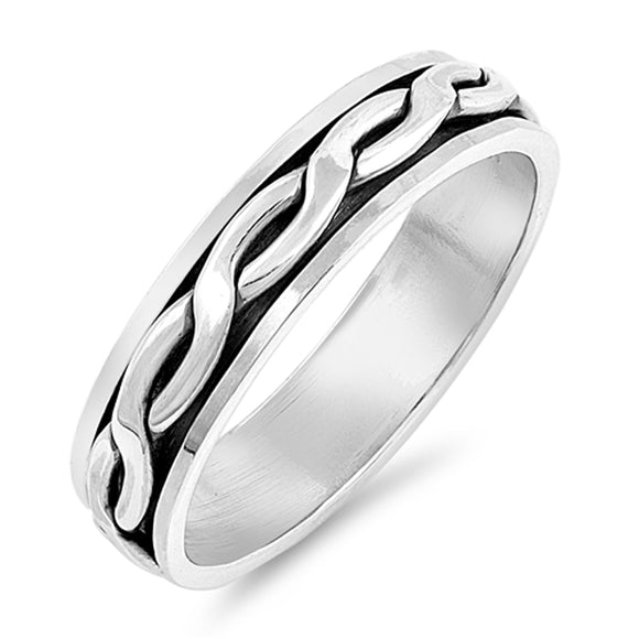 Antiqued Weave Infinity Knot Spinning Ring .925 Sterling Silver Band Sizes 7-13