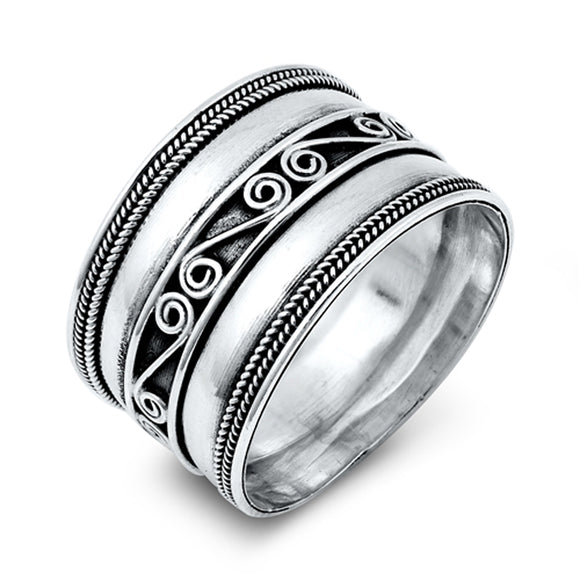 Bali Swirl Oxidized Wide Infinity Ring New .925 Sterling Silver Band Sizes 5-12