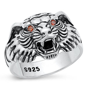 Sterling Silver Garnet CZ Tiger Ring