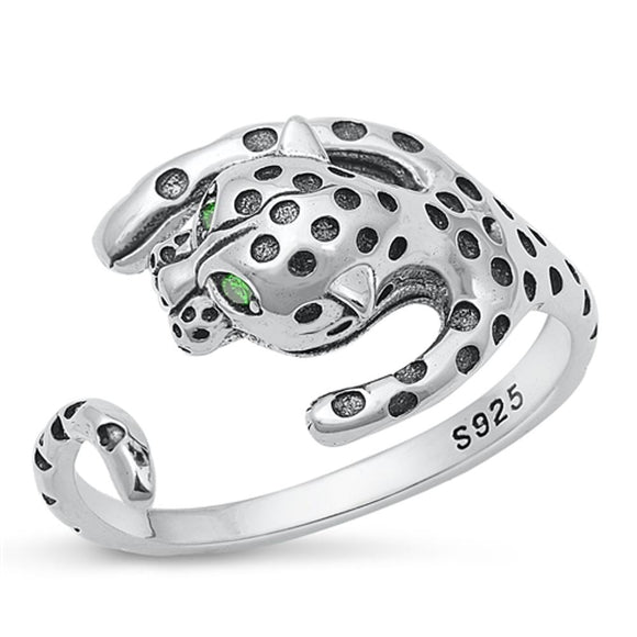 Sterling Silver Emerald CZ Cheetah Ring