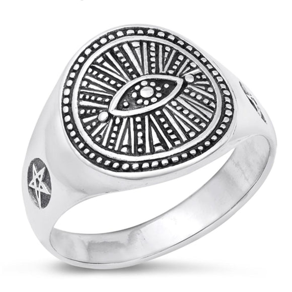 Sterling Silver Eye Pentagram Ring