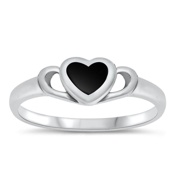 Heart Black Onyx Promise Ring New .925 Sterling Silver Band Sizes 5-10