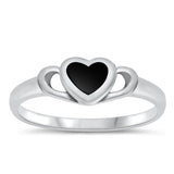 Heart Black Onyx Promise Ring New .925 Sterling Silver Band Sizes 5-10