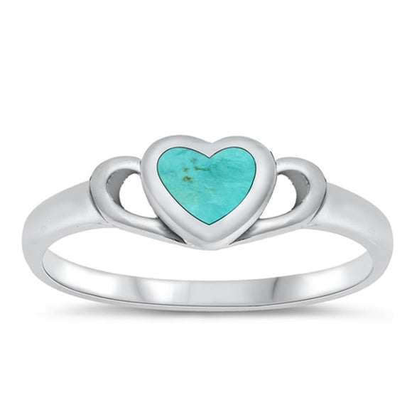 Heart Turquoise Promise Ring New .925 Sterling Silver Band Sizes 5-10