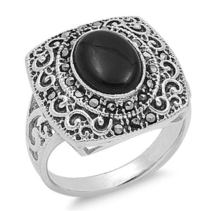 Women's Filigree Black Onyx Vintage Ring New 925 Sterling Silver Band Sizes 6-10