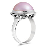 Pink Simulated Pearl Filigree Ring New .925 Sterling Silver Band Sizes 5-10